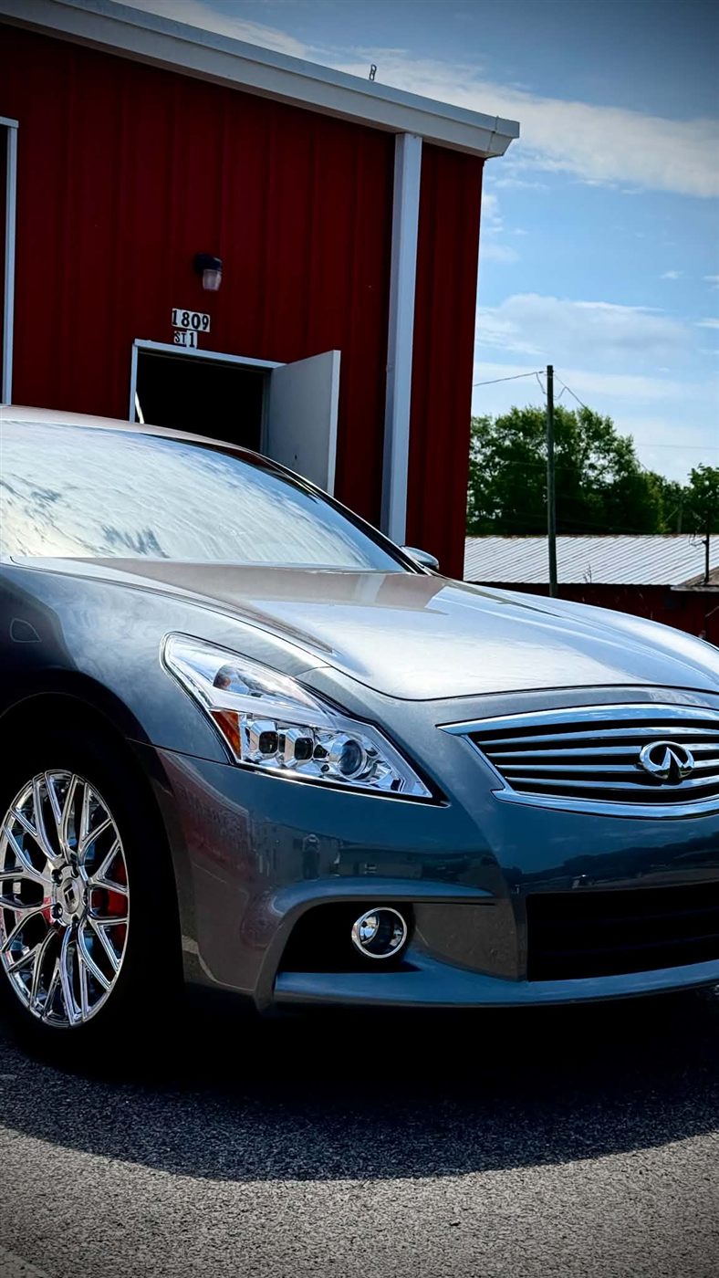 Gray Infiniti G37 at the shop after detail